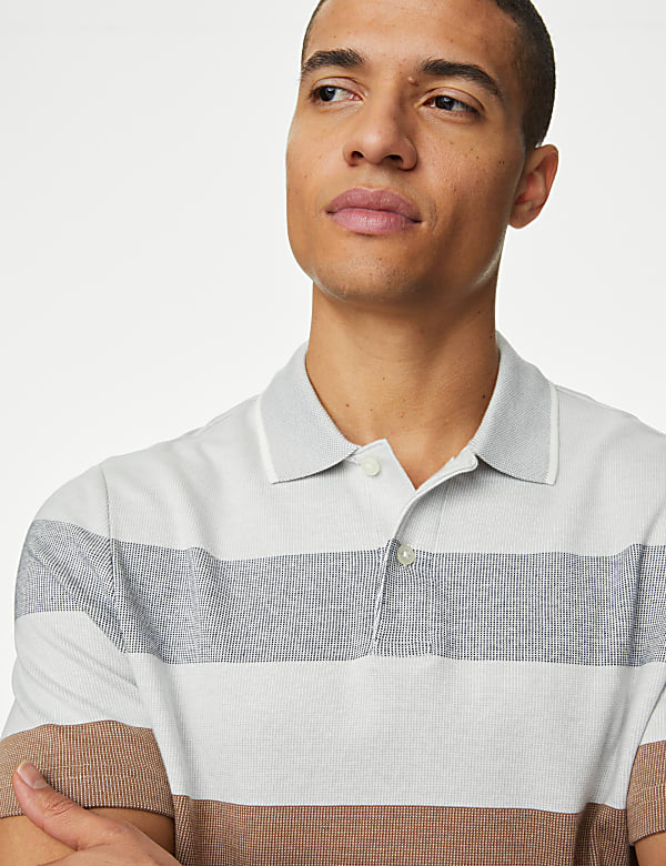 Pure Cotton Double Knit Striped Polo Shirt