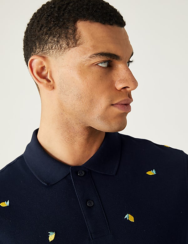 Pure Cotton Pique Embroidered Polo Shirt