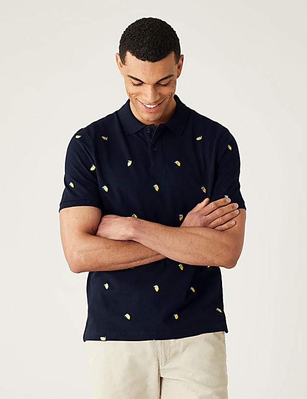 Pure Cotton Pique Embroidered Polo Shirt