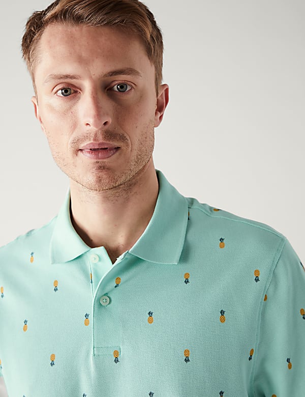 Pure Cotton Cactus Print Polo Shirt