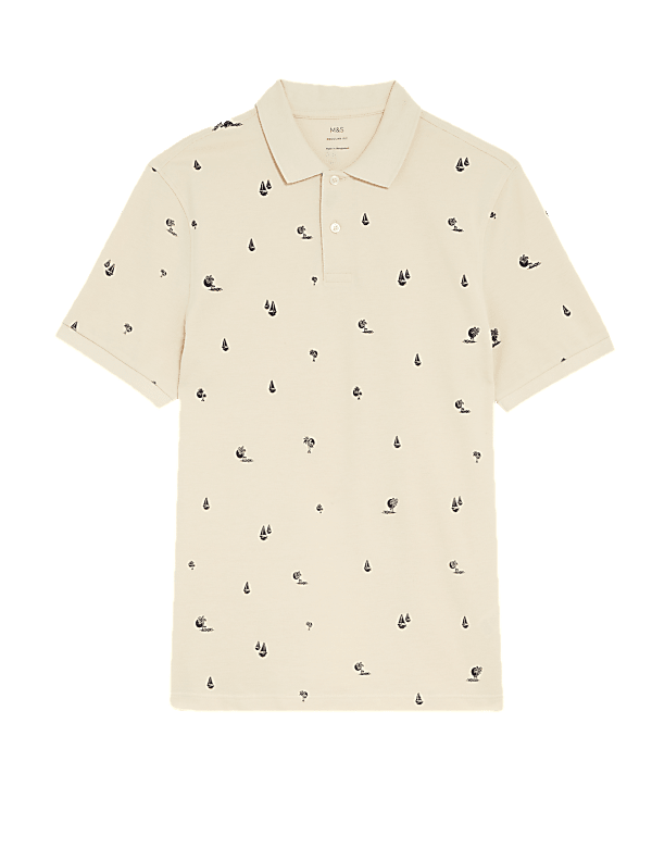 Pure Cotton Palm Print Polo Shirt