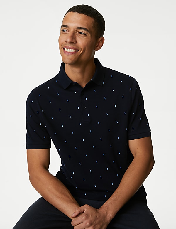 Pure Cotton Geometric Print Polo Shirt