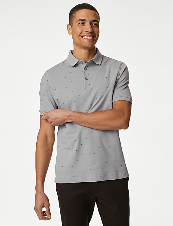 Pure Cotton Geometric Print Polo Shirt