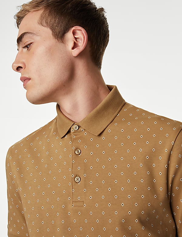 Pure Cotton Geometric Print Polo Shirt