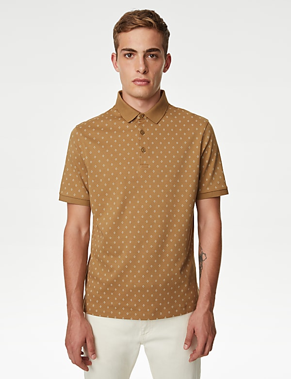 Pure Cotton Geometric Print Polo Shirt