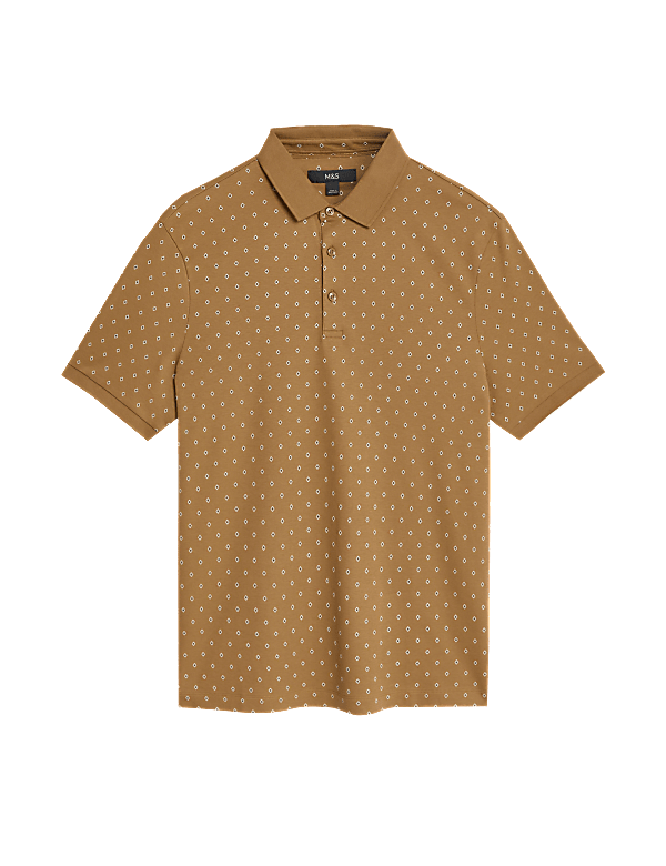 Pure Cotton Geometric Print Polo Shirt