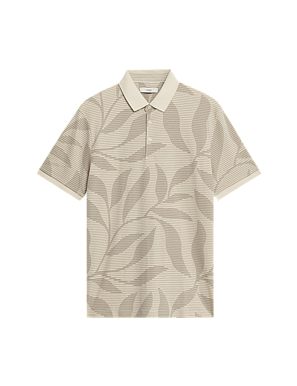 Pure Cotton Leaf Print Polo Shirt