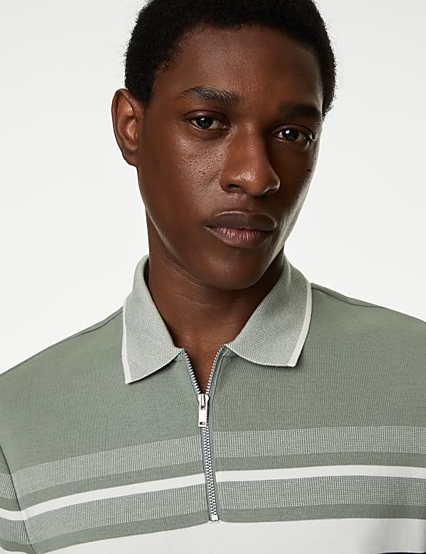 Pure Cotton Double Knit Striped Polo Shirt