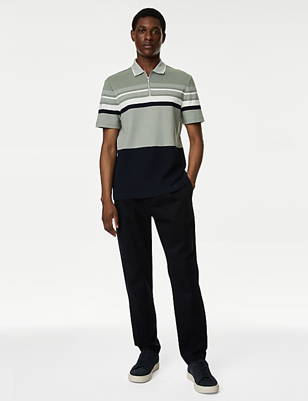 Pure Cotton Double Knit Striped Polo Shirt