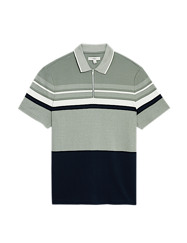 Pure Cotton Double Knit Striped Polo Shirt