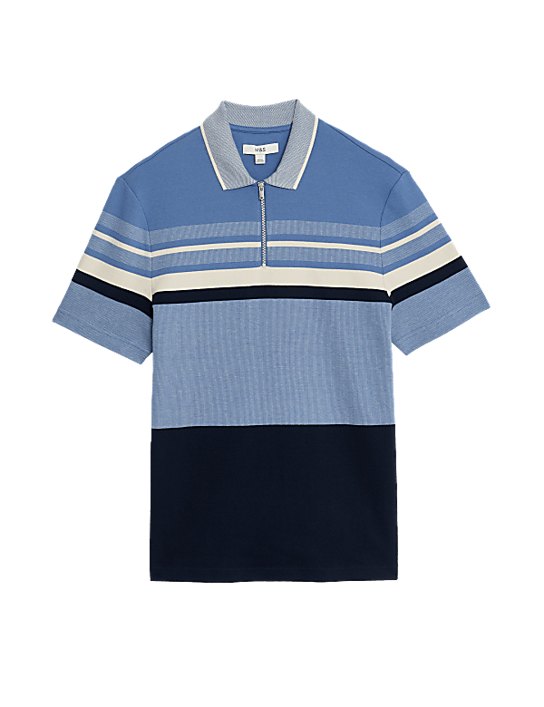 Pure Cotton Double Knit Striped Polo Shirt