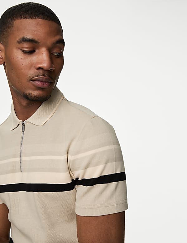 Pure Cotton Double Knit Striped Polo Shirt