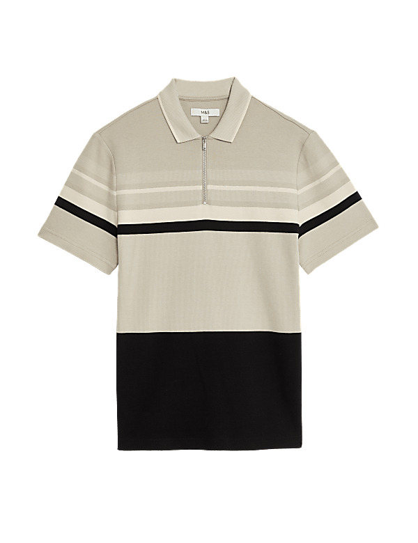 Pure Cotton Double Knit Striped Polo Shirt