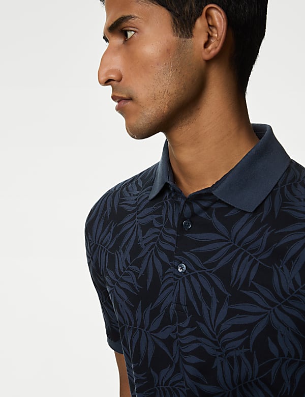 Pure Cotton Leaf Print Polo Shirt