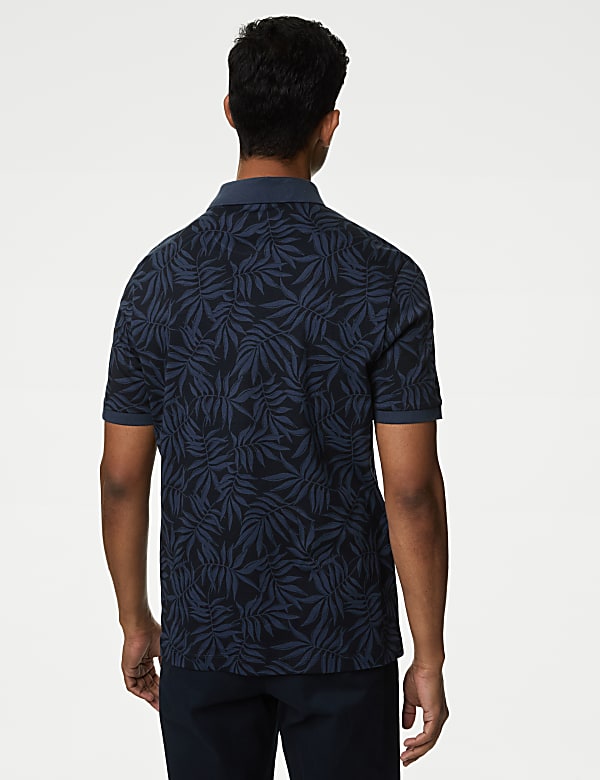 Pure Cotton Leaf Print Polo Shirt