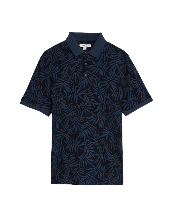 Pure Cotton Leaf Print Polo Shirt