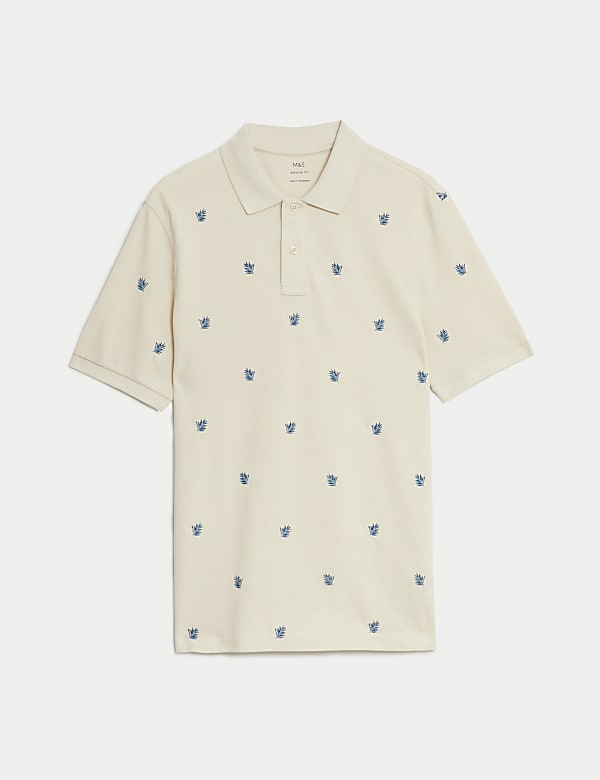 Pure Cotton Embroidered Leaf Polo Shirt - AL