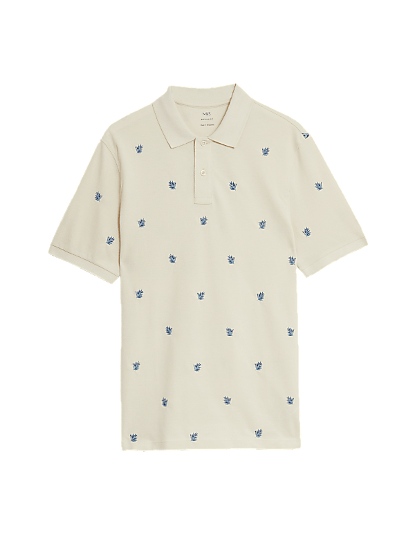 Pure Cotton Embroidered Leaf Polo Shirt