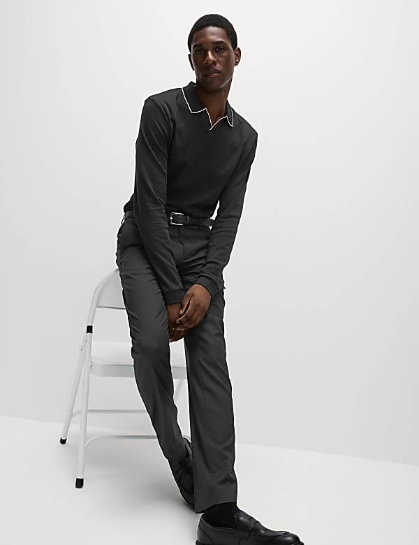 Pure Cotton Tipped Long Sleeve Polo Shirt
