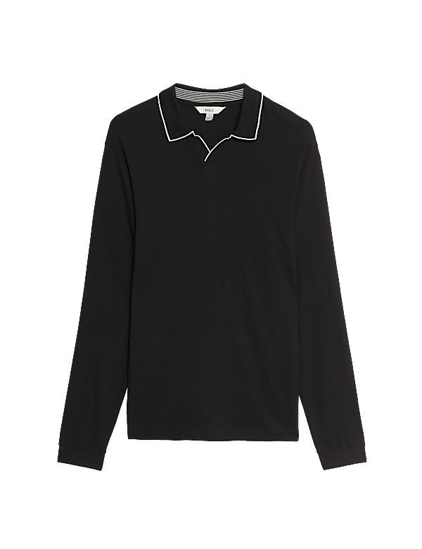 Pure Cotton Tipped Long Sleeve Polo Shirt