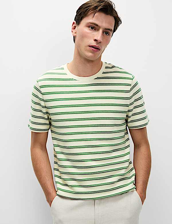 Cotton Rich Striped Textured T-Shirt