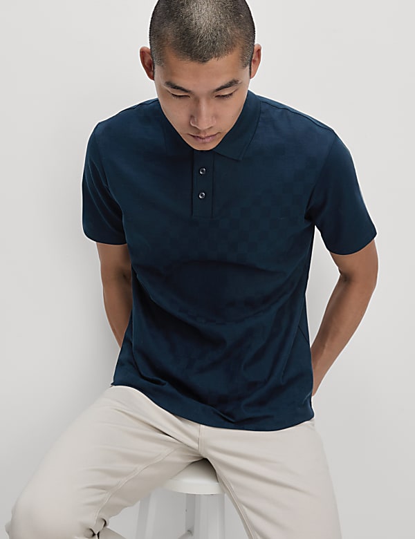 Pure Cotton Textured Pique Polo Shirt