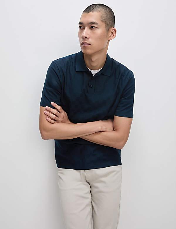 Pure Cotton Textured Pique Polo Shirt
