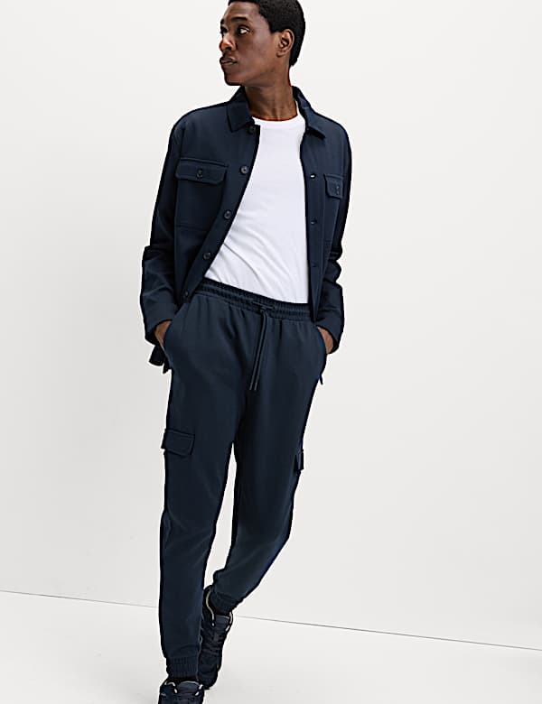 Regular Fit Herringbone Cargo Joggers - AU