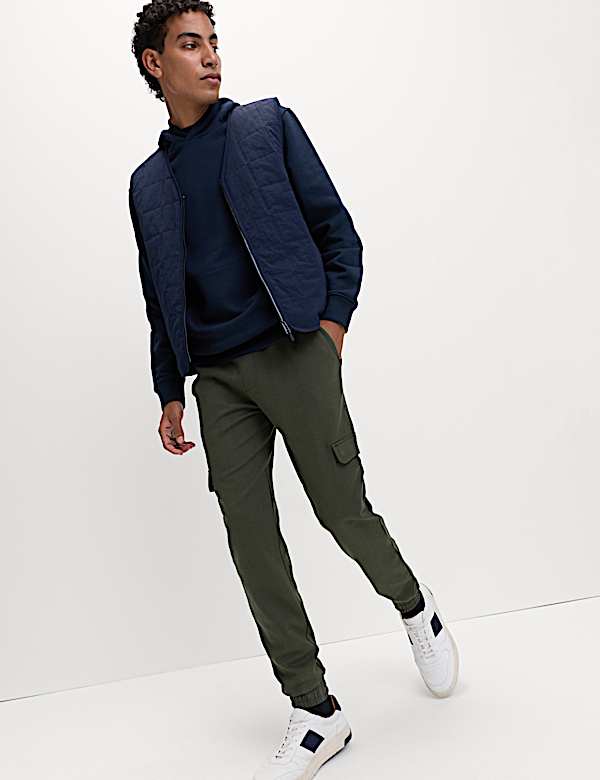 Regular Fit Herringbone Cargo Joggers - GR