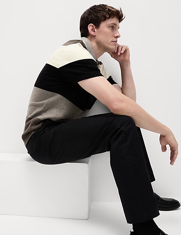 Pure Cotton Colour Block Half Zip Polo