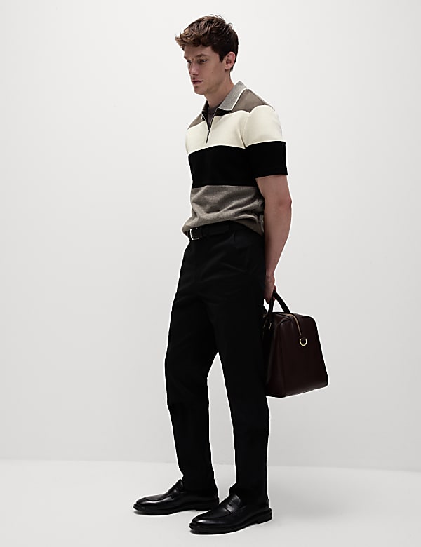 Pure Cotton Colour Block Half Zip Polo