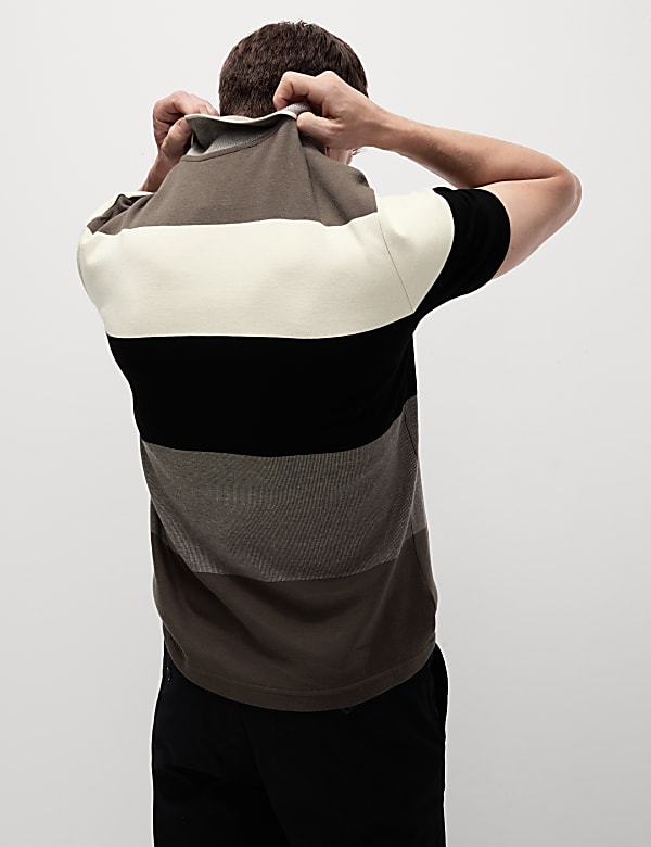 Pure Cotton Colour Block Half Zip Polo