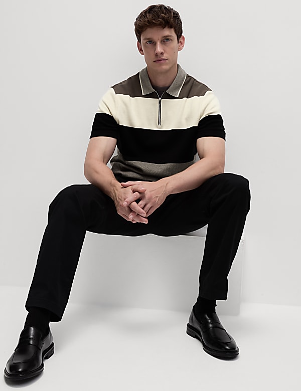 Pure Cotton Colour Block Half Zip Polo