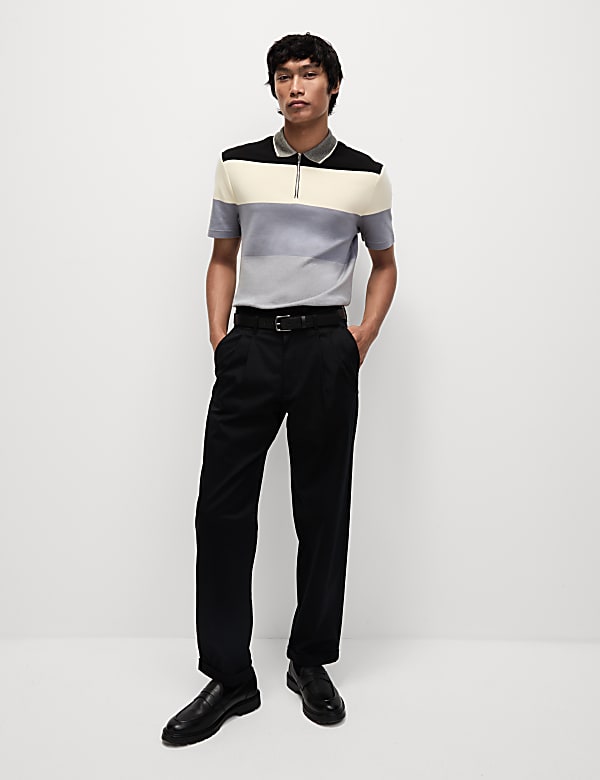 Pure Cotton Colour Block Half Zip Polo