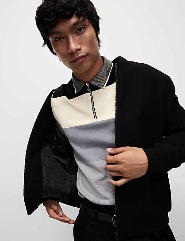 Pure Cotton Colour Block Half Zip Polo