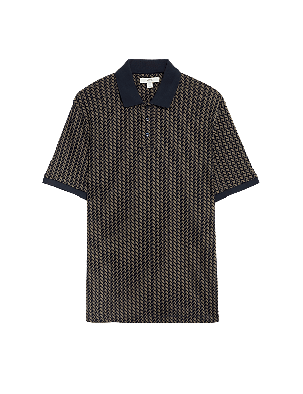 Pure Cotton Geometric Print Polo Shirt