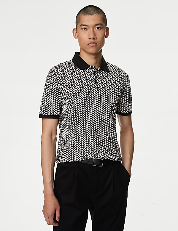 Pure Cotton Geometric Print Polo Shirt