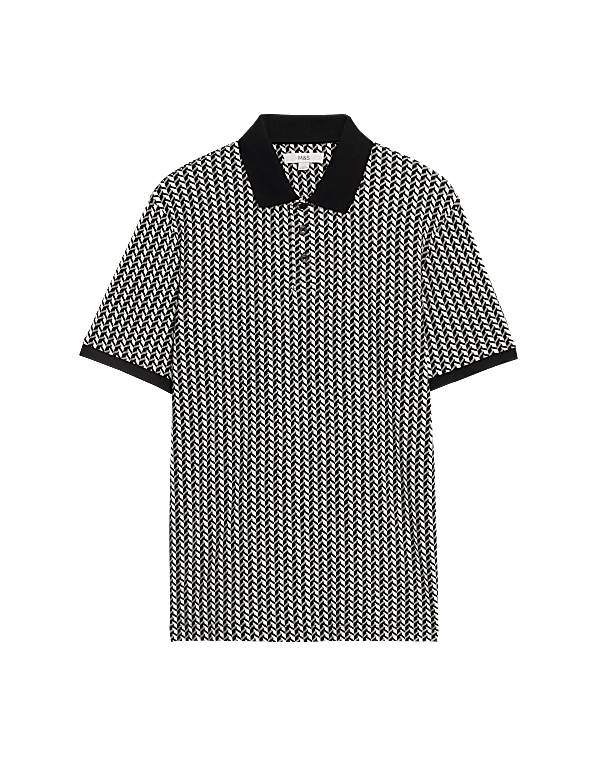 Pure Cotton Geometric Print Polo Shirt