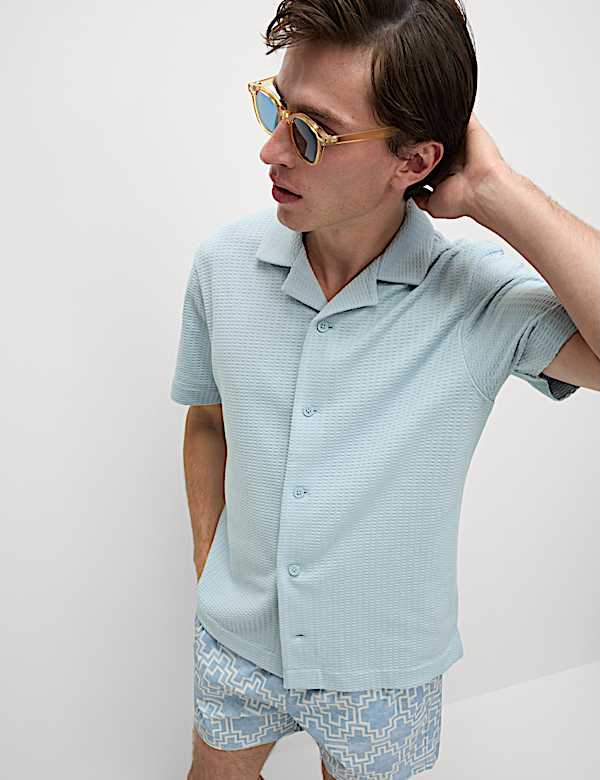Cotton Rich Seersucker Polo Shirt - US