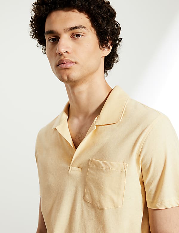 Cotton And Linen Open Collar Polo Shirt