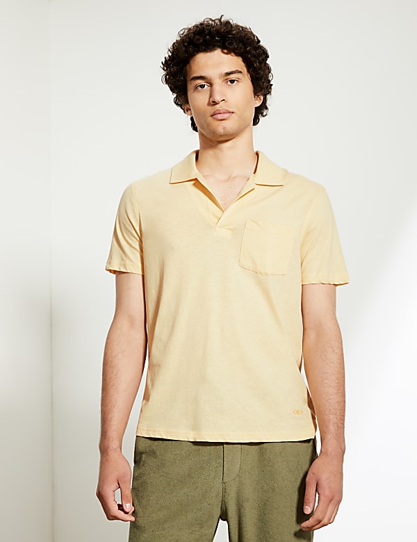 Cotton And Linen Open Collar Polo Shirt