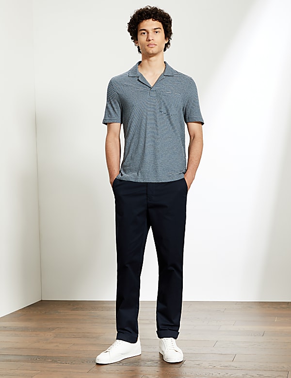 Cotton And Linen Striped Open Collar Polo Shirt