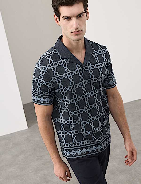 Pure Cotton AOP Geo Revere Jacquard Polo