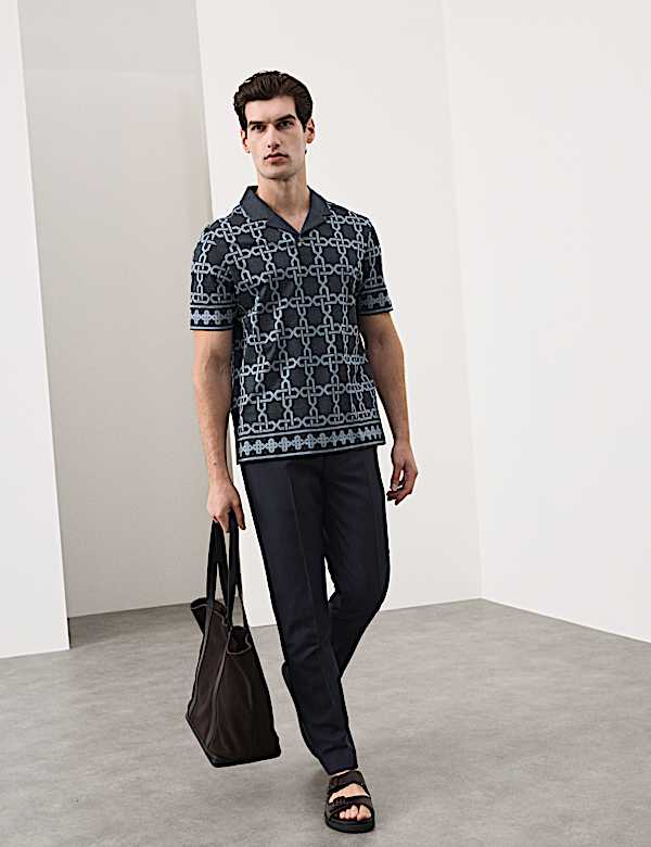 Pure Cotton AOP Geo Revere Jacquard Polo