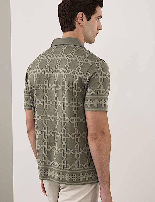 Pure Cotton AOP Geo Revere Jacquard Polo - AL