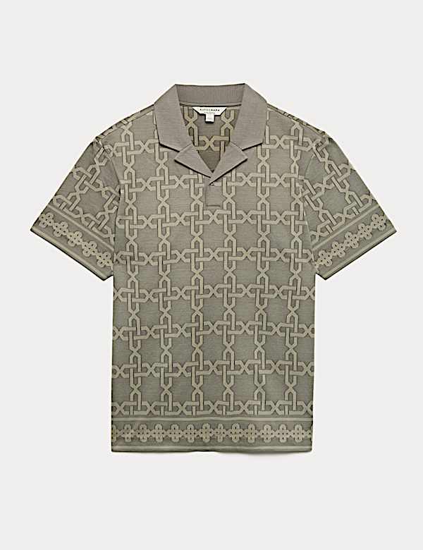 Pure Cotton AOP Geo Revere Jacquard Polo - AL