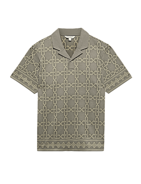 Pure Cotton AOP Geo Revere Jacquard Polo