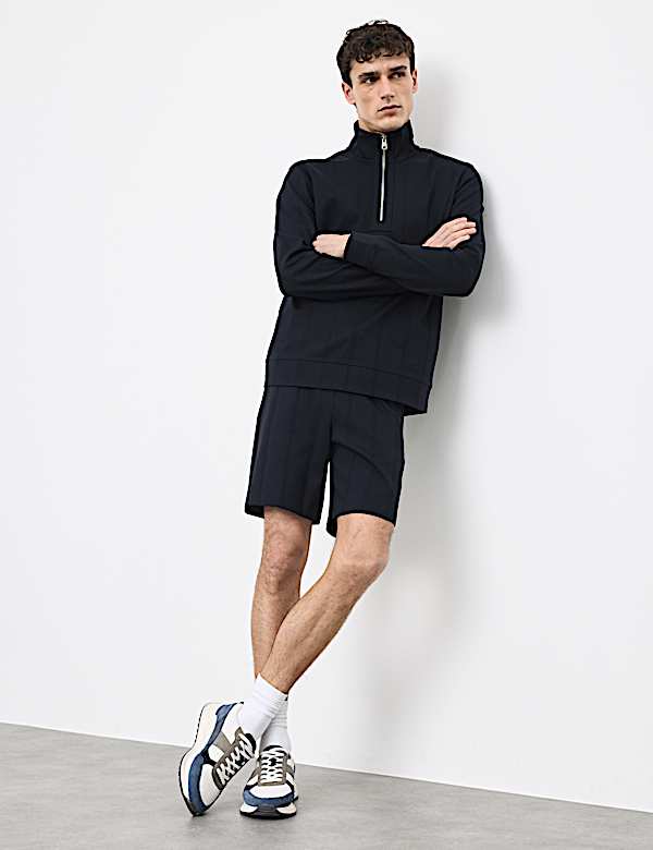 Pure Cotton Textured Striped Half Zip Jacket