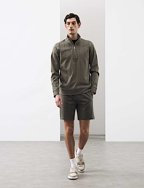 Pure Cotton Textured Striped Half Zip Jacket - PL