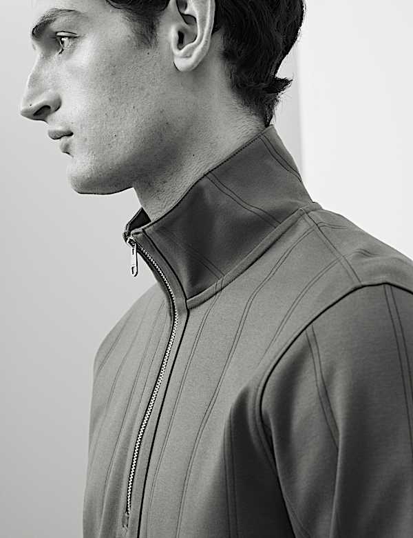 Pure Cotton Textured Striped Half Zip Jacket - PL